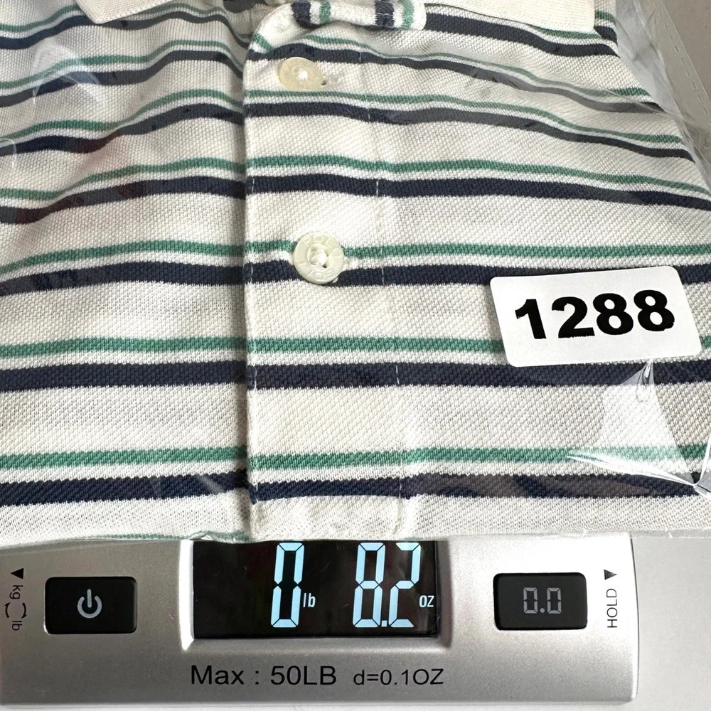 RALPH LAUREN POLO GOLF Ivory Striped SEA ISLAND Resort Men's Medium Short Sleeve
